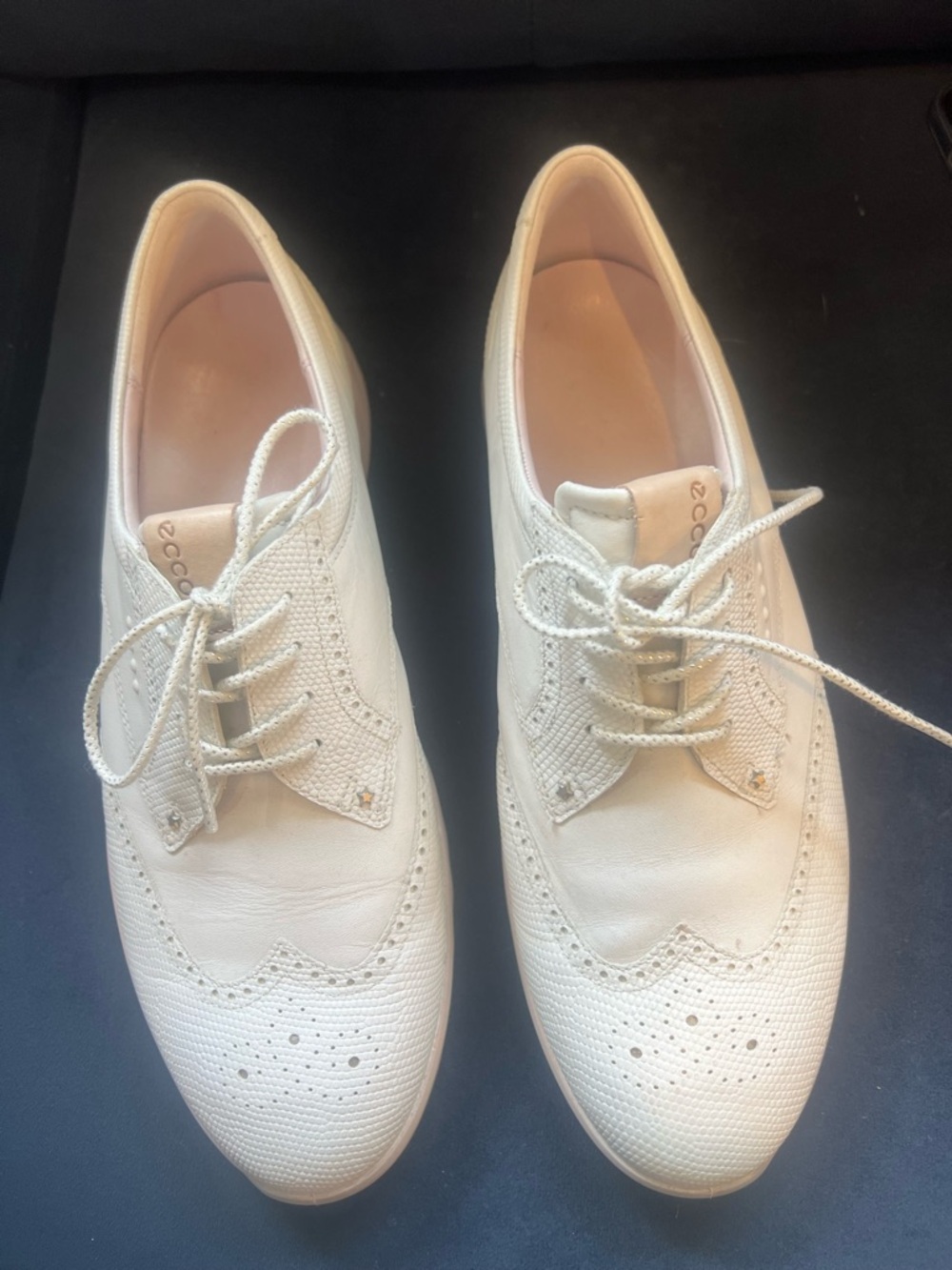 ECCO womens White Leather Wingtip Oxfords